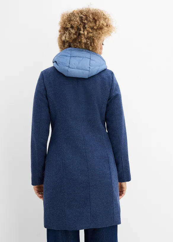 Winter-Kurzmantel in Wolloptik, 2in1 Optik in blau von hinten (Totalaufnahme) - bonprix
