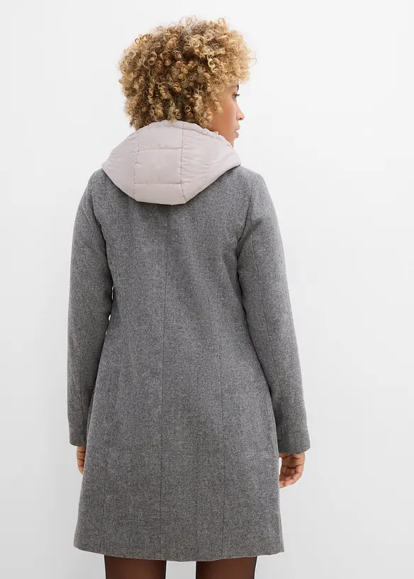 Winter-Kurzmantel in Wolloptik, 2in1 Optik in grau von hinten (Totalaufnahme) - bonprix
