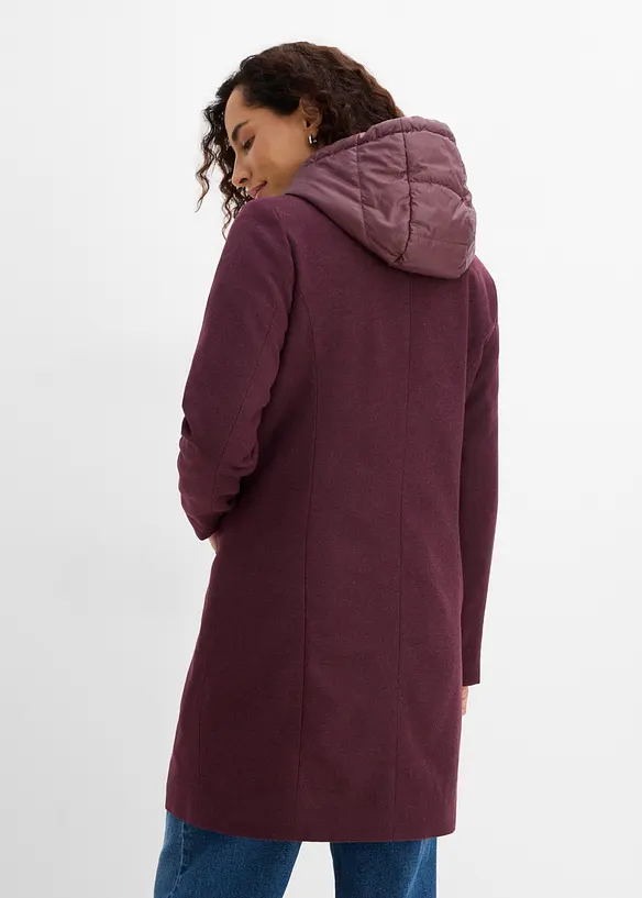 Winter-Kurzmantel in Wolloptik, 2in1 Optik in rot von hinten (Totalaufnahme) - bonprix