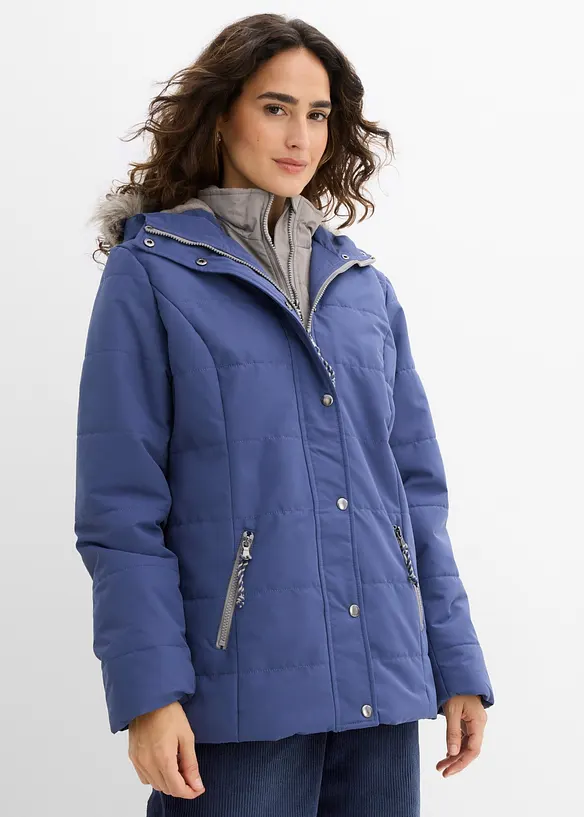Winterjacke in 2-in1 Optik in blau von vorne (im Anschnitt) - bonprix