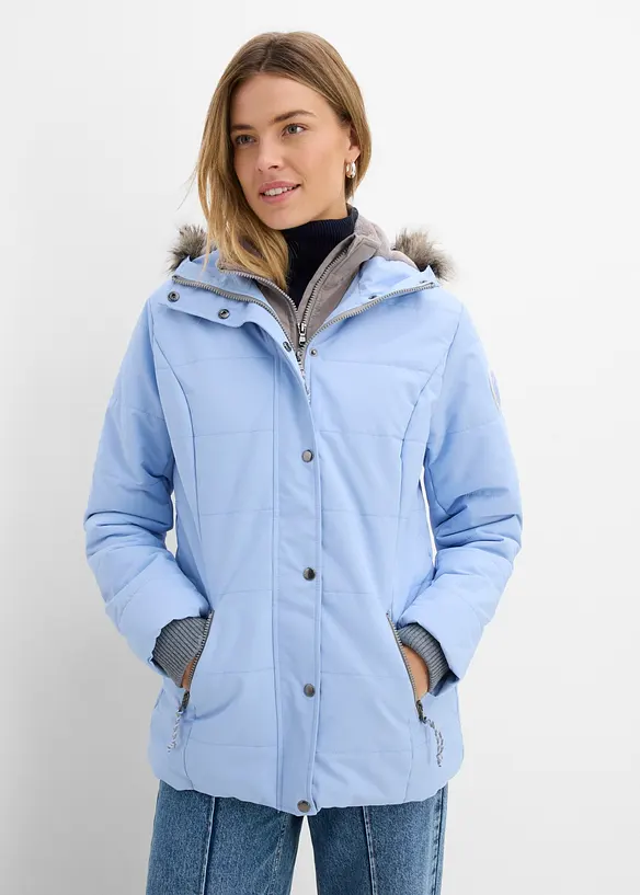 Winterjacke in 2-in1 Optik in blau von vorne (im Anschnitt) - bonprix