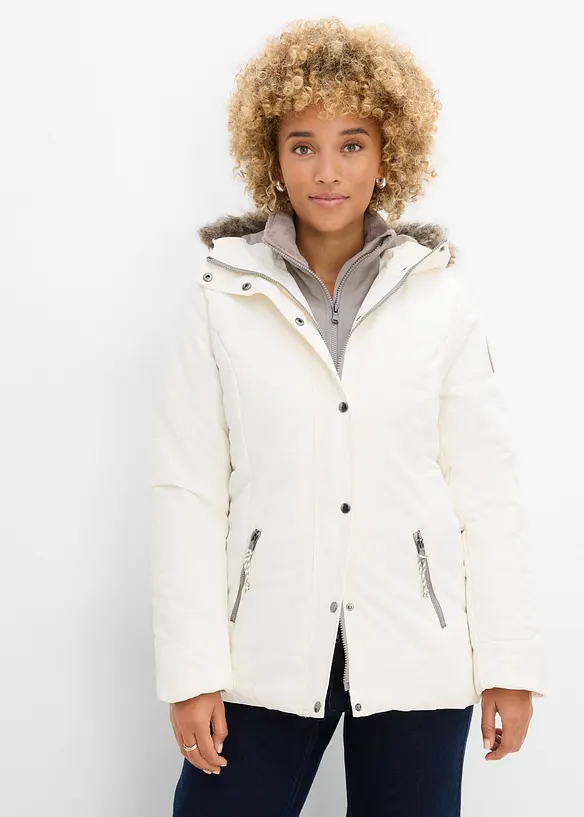 Winterjacke in 2-in1 Optik in weiß von vorne (im Anschnitt) - bonprix