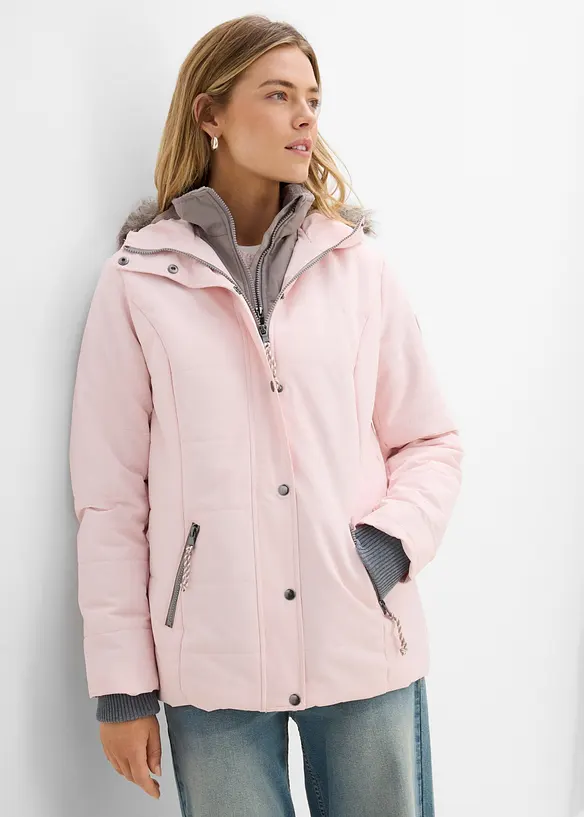 Winterjacke in 2-in1 Optik in rosa von vorne (im Anschnitt) - bonprix