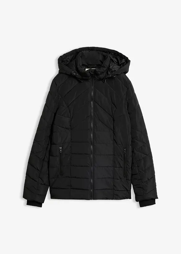 Leichte Steppjacke mit abnehmbarer Kapuze in schwarz von vorne - bonprix