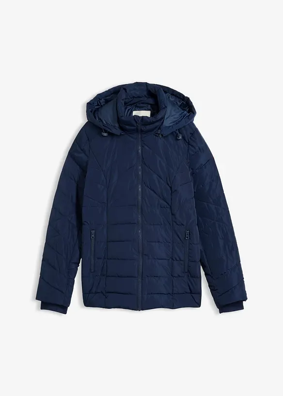 Leichte Steppjacke mit abnehmbarer Kapuze in blau von vorne - bonprix