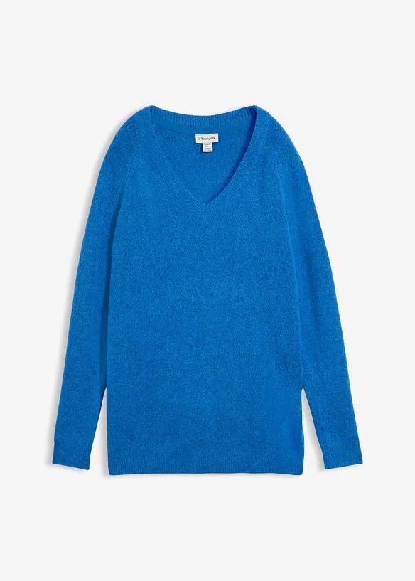 Strickpullover mit V-Ausschnitt, Oversized Fit in blau von vorne - bonprix