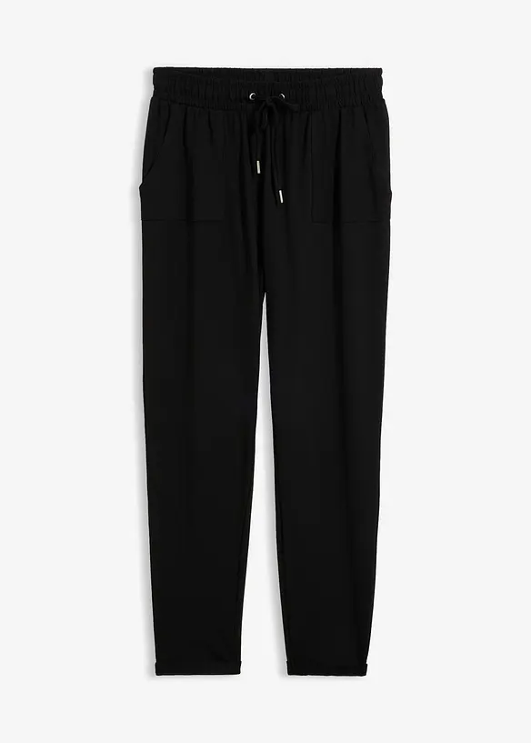 Jersey-Haremshose aus elastischem Baumwoll-Mix in schwarz von vorne - bonprix