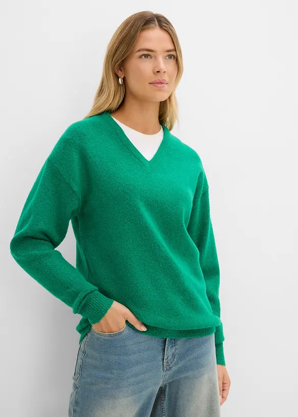 Oversize-Strick-Pullover in grün von vorne (im Anschnitt) - bonprix