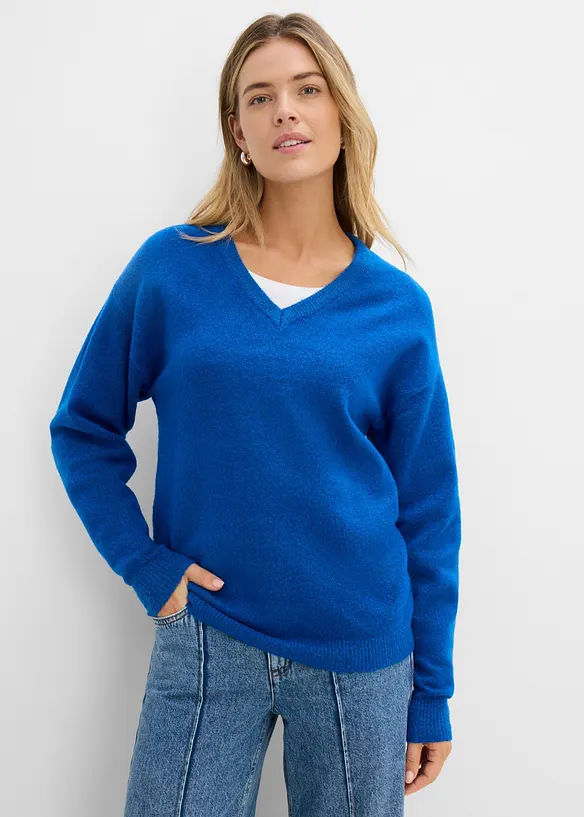 Oversize-Strick-Pullover in blau von vorne (im Anschnitt) - bonprix