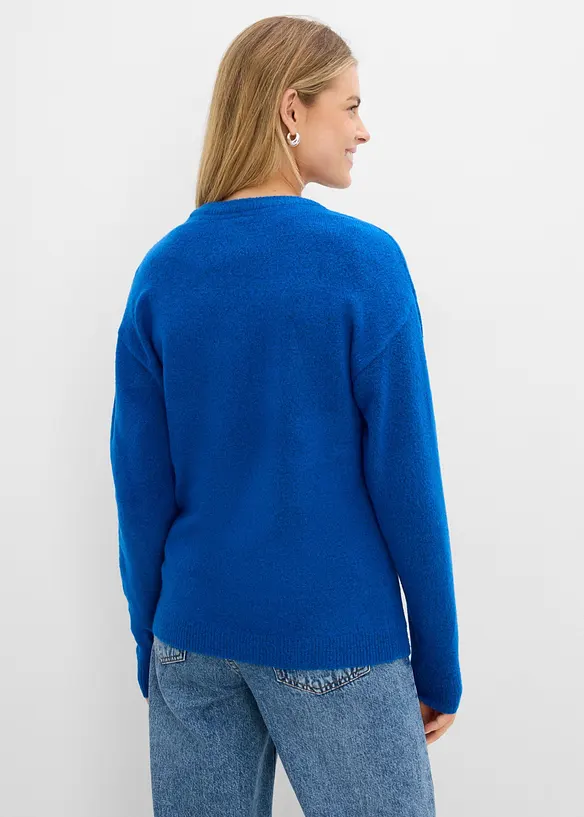 Oversize-Strick-Pullover in blau von hinten (im Anschnitt) - bonprix