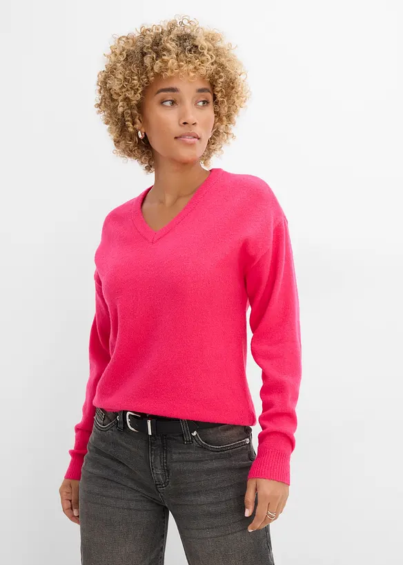 Oversize-Strick-Pullover in pink von vorne (im Anschnitt) - bonprix