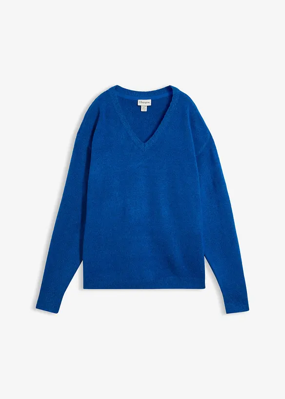 Oversize-Strick-Pullover in blau von vorne - bonprix