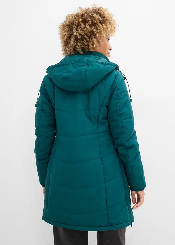 Long-Steppjacke, wattiert mit Kragen und Kapuze in petrol von hinten (im Anschnitt) - bonprix