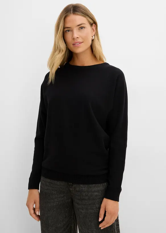 Pullover mit Fledermausärmeln in schwarz von vorne (im Anschnitt) - bonprix