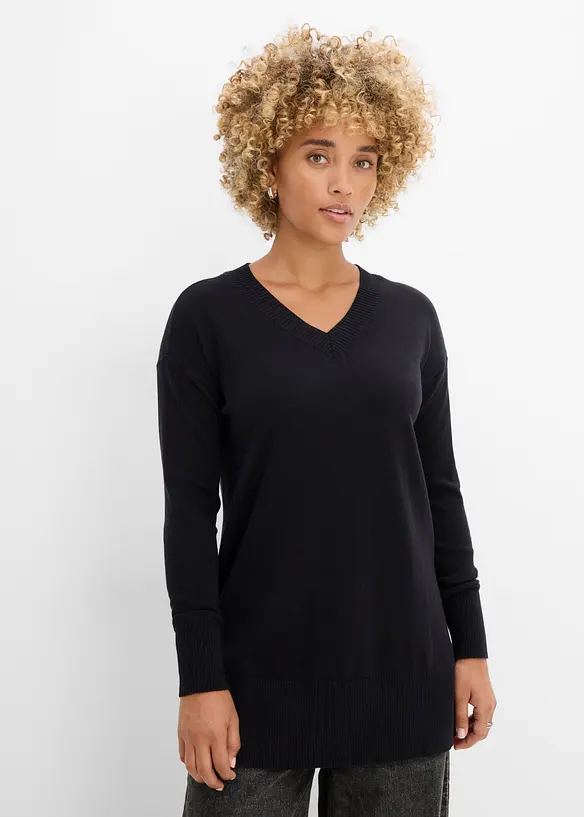 Long-Pullover in schwarz von vorne (im Anschnitt) - bonprix