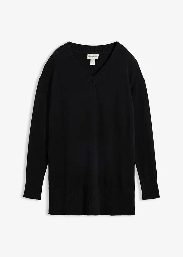 Long-Pullover in schwarz von vorne - bonprix