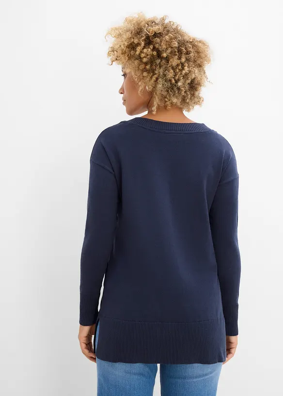 Long-Pullover in blau von hinten (im Anschnitt) - bonprix