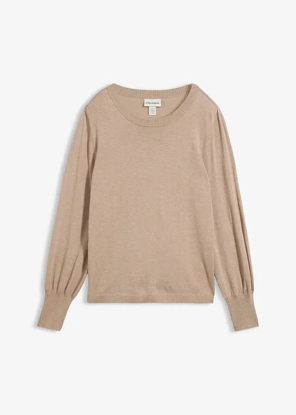 Pullover mit Ballon-Ärmel in beige von vorne - bonprix
