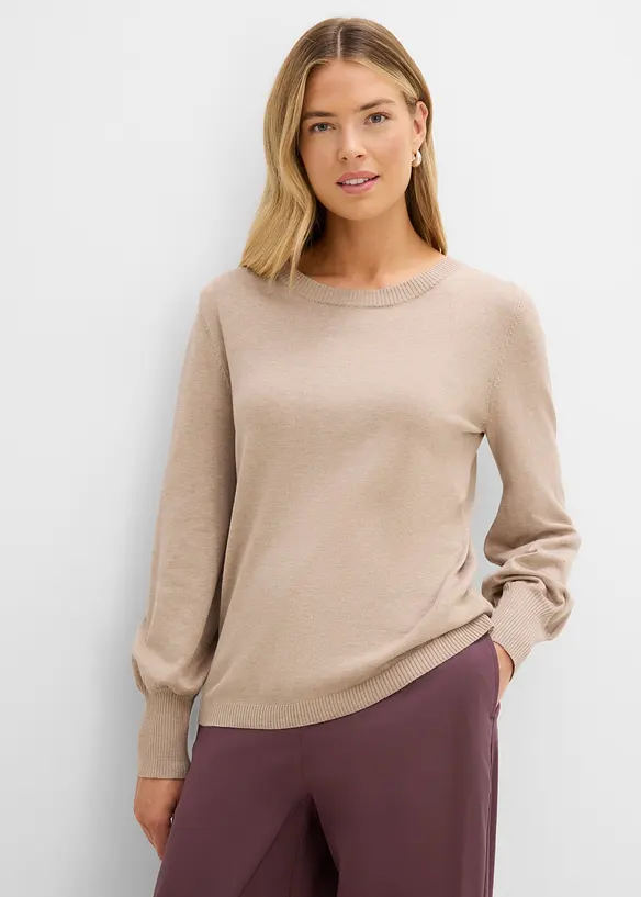 Pullover mit Ballon-Ärmel in beige von vorne (im Anschnitt) - bonprix
