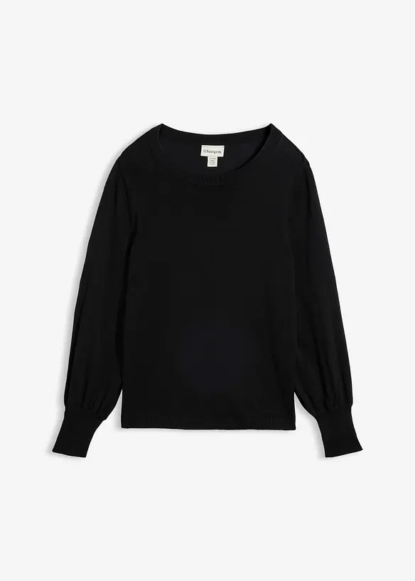 Pullover mit Ballon-Ärmel in schwarz von vorne - bonprix