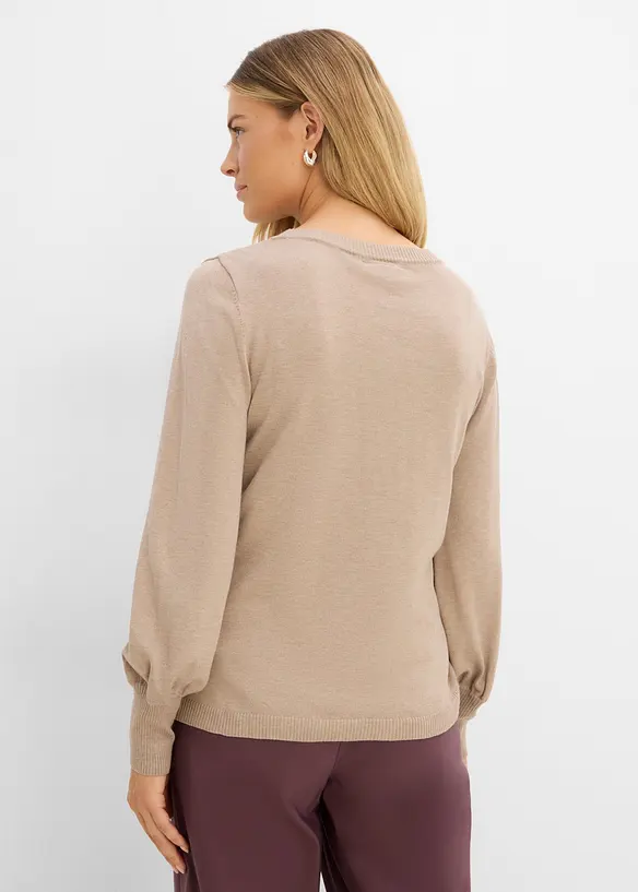 Pullover mit Ballon-Ärmel in beige von hinten (im Anschnitt) - bonprix