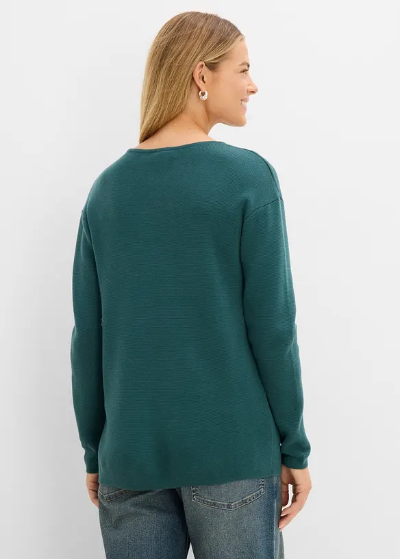 Milano Rib Pullover mit V-Ausschnitt in petrol von hinten (im Anschnitt) - bonprix Milano Rib Pullover mit V-Ausschnitt in petrol von hinten (im Anschnitt) - bonprix