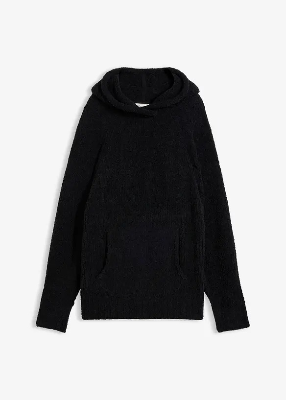 Kapuzenpullover in Teddy-Fleece in schwarz von vorne - bonprix