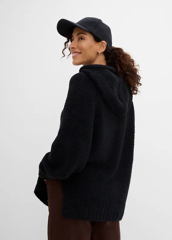 Kapuzenpullover in Teddy-Fleece in schwarz von hinten (im Anschnitt) - bonprix
