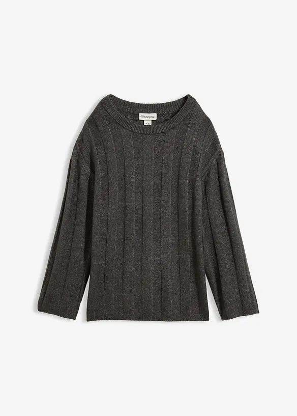 Oversize-Pullover aus Rippstrick in grau von vorne - bonprix