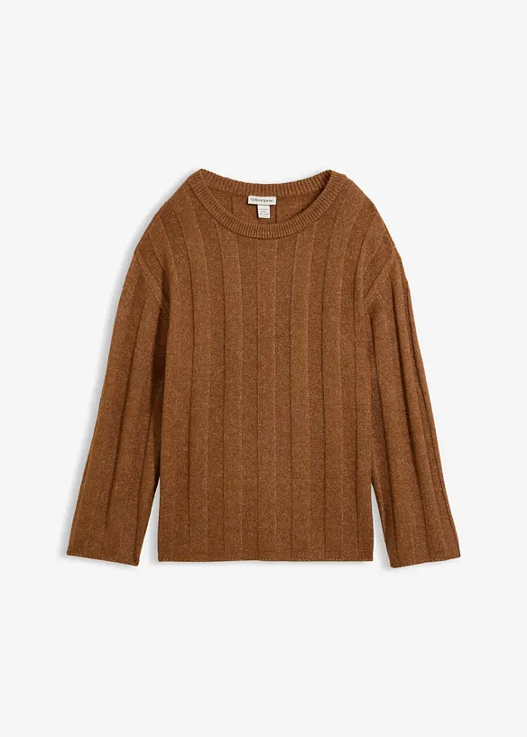 Oversize-Pullover aus Rippstrick in braun von vorne - bonprix