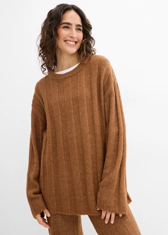 Oversize-Pullover aus Rippstrick in braun von vorne (im Anschnitt) - bonprix