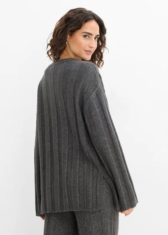 Oversize-Pullover aus Rippstrick in grau von hinten (im Anschnitt) - bonprix