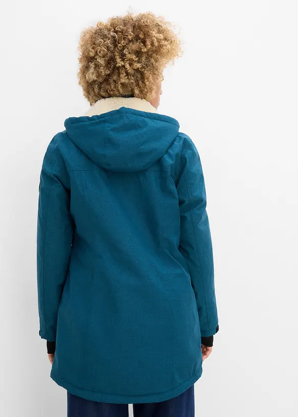 wasserdichte Funktions-Outdoor-Longjacke mit Teddyfleece in petrol von hinten (im Anschnitt) - bonprix