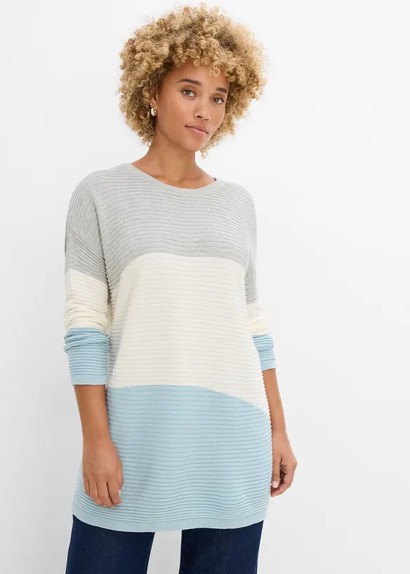 Longpullover mit Rippmuster in grau von vorne (im Anschnitt) - bonprix