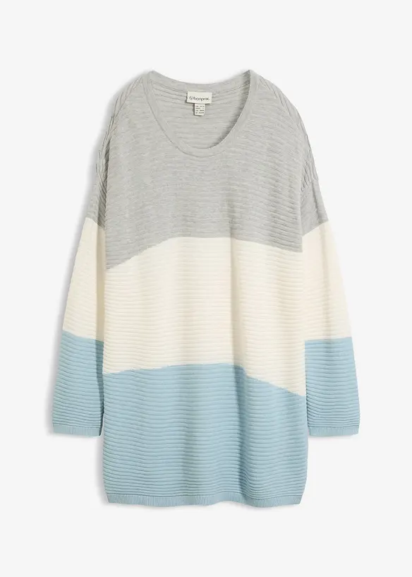 Longpullover mit Rippmuster in grau von vorne - bonprix