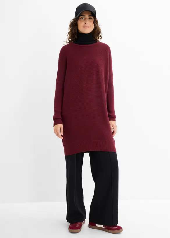 Long-Pullover aus Viskose-Mix in rot von vorne (im Anschnitt) - bonprix