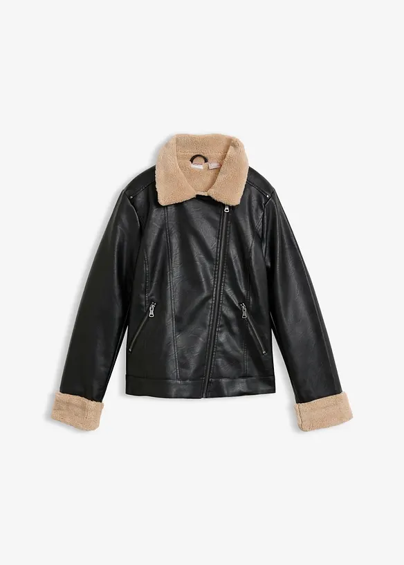 Lederimitat-Jacke, gefüttert in schwarz von vorne - bonprix