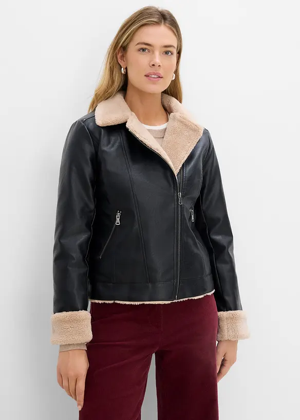 Lederimitat-Jacke, gefüttert in schwarz von vorne (im Anschnitt) - bonprix