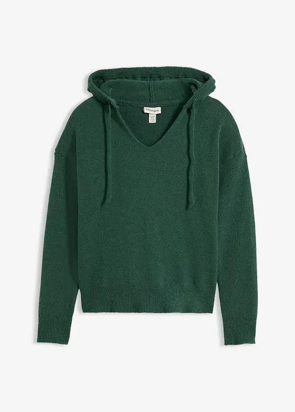 Strick-Pullover mit V-Ausschnitt und Kapuze in grün von vorne - bonprix Strick-Pullover mit V-Ausschnitt und Kapuze in grün von vorne - bonprix