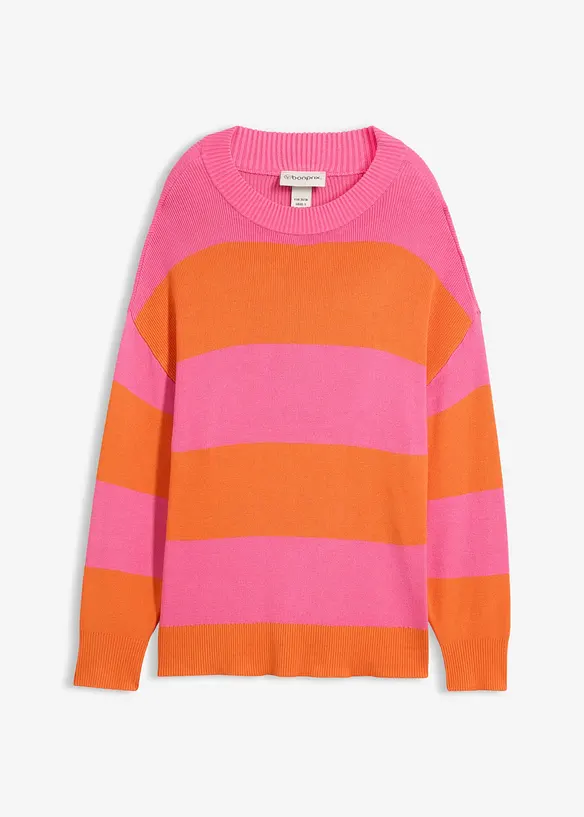 Feinstrickpullover mit Blockstreifen in pink von vorne - bonprix