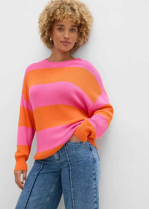 Feinstrickpullover mit Blockstreifen in pink von vorne (im Anschnitt) - bonprix