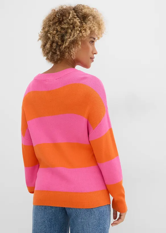 Feinstrickpullover mit Blockstreifen in pink von hinten (im Anschnitt) - bonprix