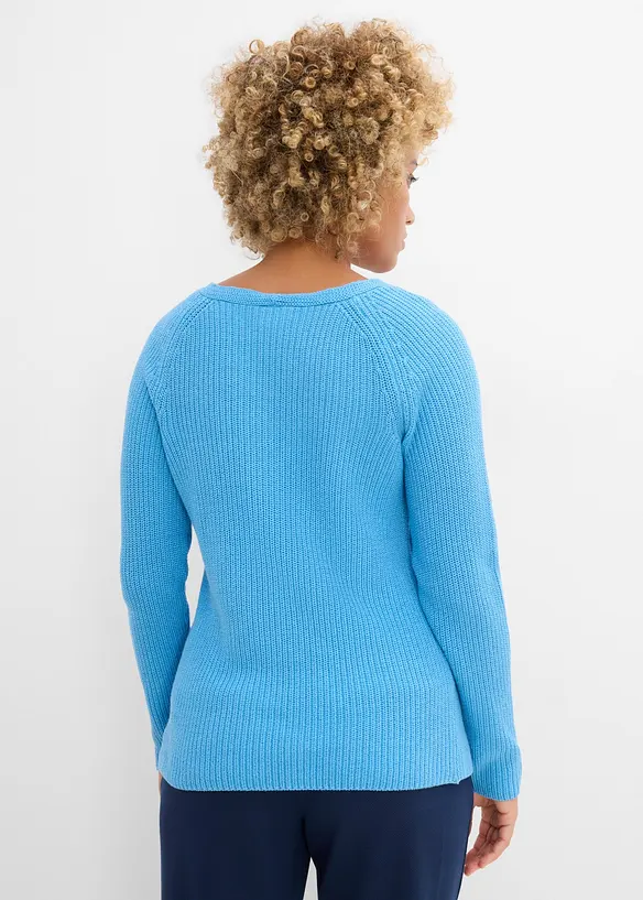 Gerippter Pullover aus reiner Baumwolle in blau von hinten (im Anschnitt) - bonprix