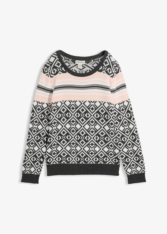 Norweger-Pullover in grau von vorne - bonprix