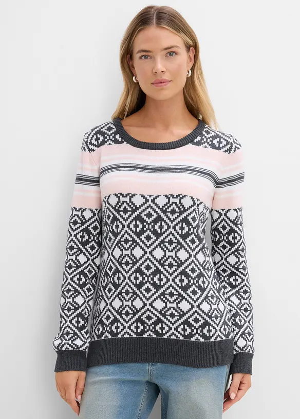 Norweger-Pullover in grau von vorne (im Anschnitt) - bonprix