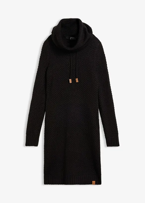 Strickkleid mit Schalkragen in schwarz von vorne - bonprix