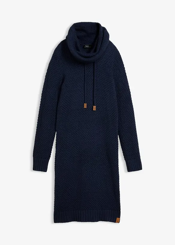 Strickkleid mit Schalkragen in blau von vorne - bonprix