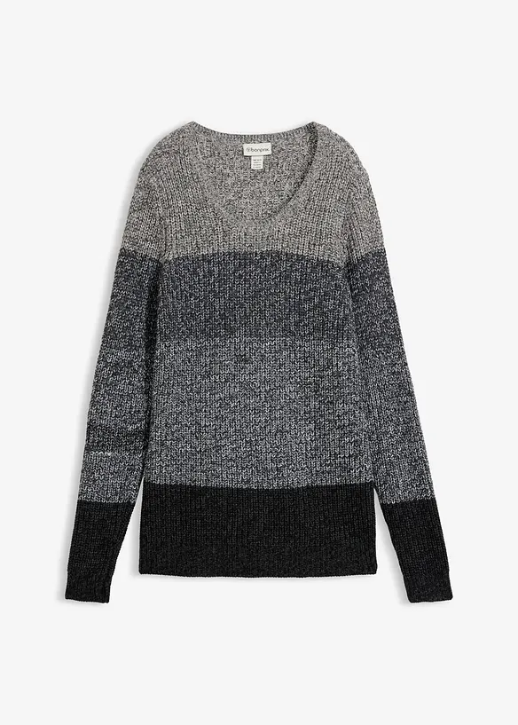 Pullover mit Streifenmuster in grau von vorne - bonprix