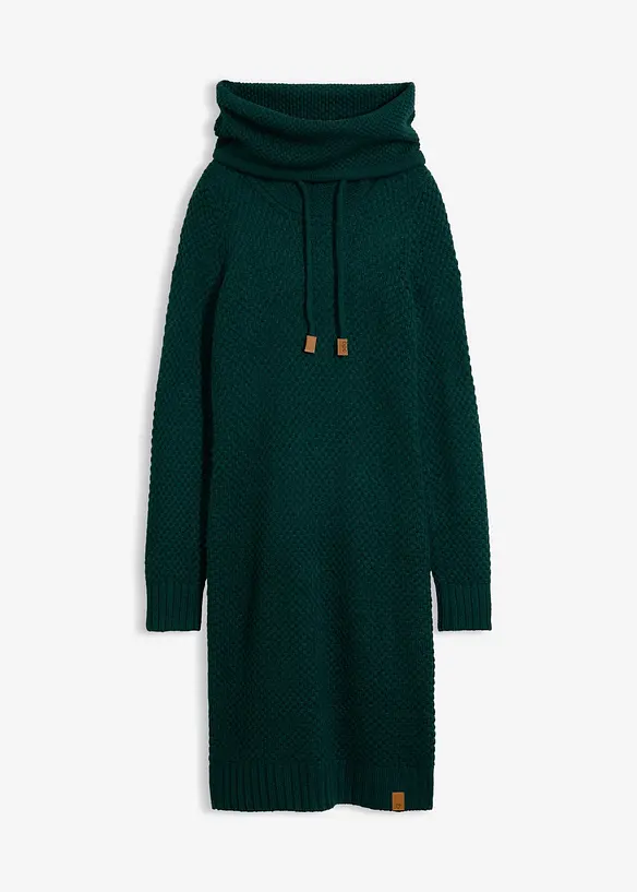 Strickkleid mit Schalkragen in grün von vorne - bonprix
