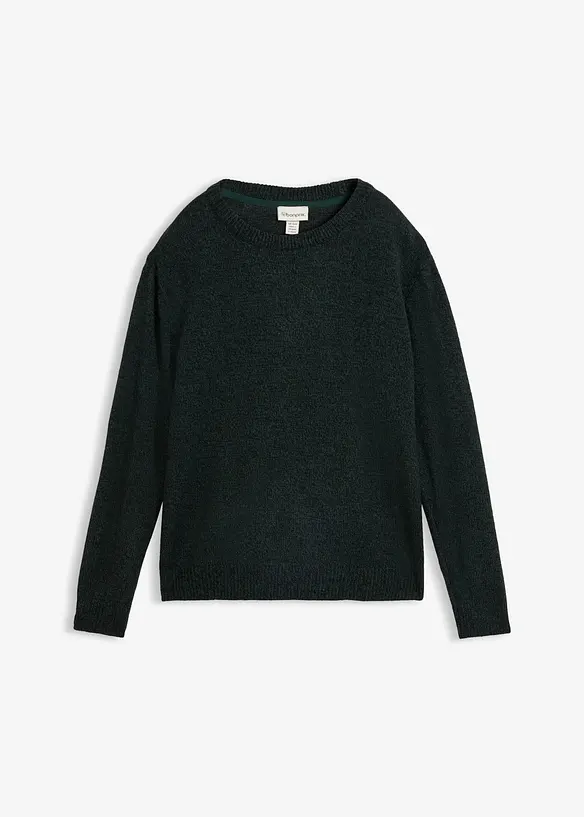 Strick-Pullover mit Rundhals-Ausschnitt in Melange in grün von vorne - bonprix